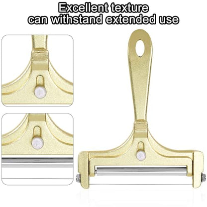 Gosknor 6pcs Cheese Slicer Kit, Stainless Steel Wire Cheese Cutter with 4 Extra Wires & Wrench Slicer Handheld Butter Cutter Food for Block Butter (Frosted Gold) - color: Frosted Gold