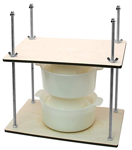 PetriStor Wooden Cheese Press for Cheese Making Supplies 12in Metal Guides 13in and 2 Cheese Mold with Follower Piston 1.3Qt - large Home Supply Ultimate Cheese Press Machine - Prensa Para Queso