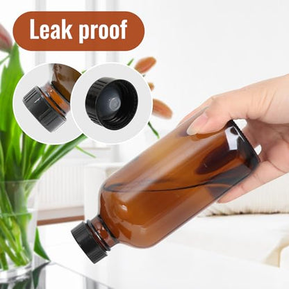 STARSIDE 12-Pack 8oz Amber Glass Bottles with Leakproof Lids | 240ml Round Boston Bottles for Essential Oils, Hot Sauce, Juice, Liquids; Includes 2 Funnels & 12 Labels - size: M