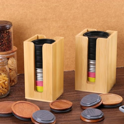 2 Pack Square Bamboo Mason Jar Lid Organizer, Vertical Canning Lid Storage Holder for Wide Mouth & Regular Mouth Lids, Fits 20-24 Mason/Canning/Bamboo Lids，Modern Kitchen Organization Accessories
