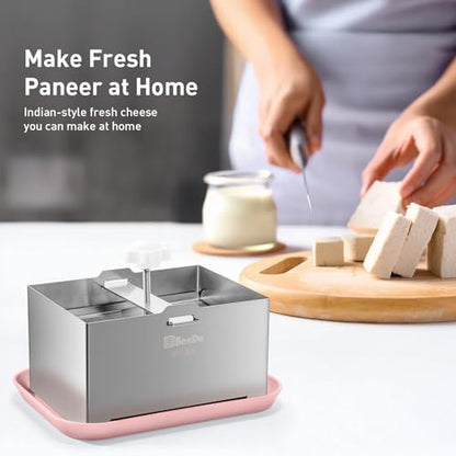 Tofu Press Stainless Steel, Paneer Maker with Tofu Press Cloth and Drip Tray, Improves Tofu Flavor and Texture, for Homemade Tofu, Paneer Press and Cheese Press, Multi-Functional Kitchen Tool（Pink） - color: Stainless Steel Standard