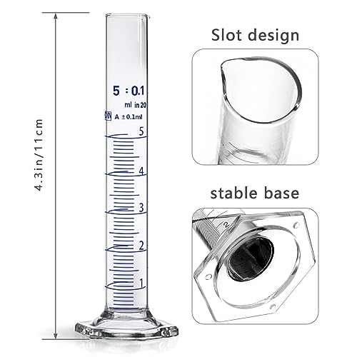 Thick Glass Graduated Cylinder Measuring Liquid Lab Hexagon Base Cylinders Come with One Glass Dropper (Glass, 5ML) - size: 5ml