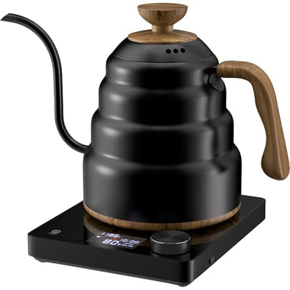 Electric Gooseneck Kettle, 30oz/0.9L Intelligent Temperature Control, Quick Heating, 304 Stainless Steel for Pour Over Coffee, Brew Tea, Boil Hot Water, 1000W （Black） - color: Black