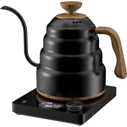 Electric Gooseneck Kettle, 30oz/0.9L Intelligent Temperature Control, Quick Heating, 304 Stainless Steel for Pour Over Coffee, Brew Tea, Boil Hot Water, 1000W （Black） - color: Black