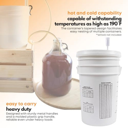 Fastrack 6.5 Gallon Fermenting Bucket with Lid | White | 100% Food Grade-BPA Free Fermenting Brew Bucket for Your Beer, Wine or Any Other Fermented Beverage