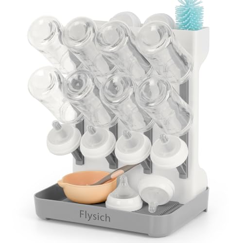 Baby Bottle Drying Rack, Space Saving Baby Bottle Organizer for Countertop, Vertical Bottle Dryer Holder with Brushes Holder, Large Bottle Storage Holder 12 Bottles & Baby Accessories Grey - color: Gray, size: 1pcs