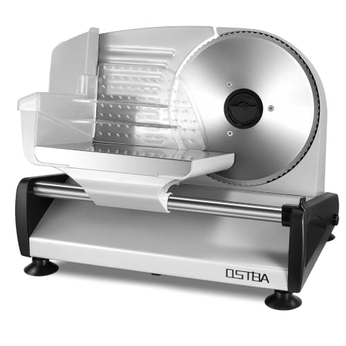 OSTBA Electric Meat Slicer, Removable 7.5” Stainless Steel Blade and Food Carriage, Child Lock Protection, Adjustable Thickness 0–15mm, Deli Food Slicer for Meat, Cheese, Bread, 150W - size: 150W