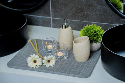 LIFSEZY- Stone Dish Drying Mat For Kitchen Counter, Super Absorbant Fast Drying Diatomaceous Earth Dish Drying mat, non slip, heat resistant, Gray, 15.3"" x 11.8''., sdm001 - size: 15.8" x 11.8"