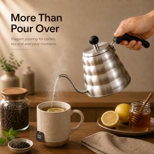 Mixpresso Gooseneck Pour Over Coffee Kettle, Barista Pour Control Design, Ideal for Coffee and Tea, High-Grade Stainless Steel 1.2 Liter 40 Oz, Induction Cooker Stovetop Kettle Stainless Steel - color: Stainless Steel