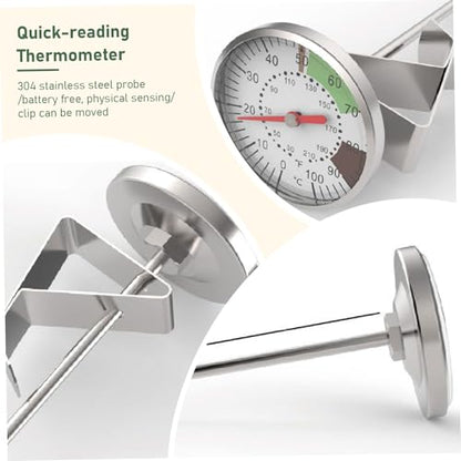 Milk Thermometer for Steaming Milk 2 Inch Dial Stainless Steel Candy Thermometer with Pot Clip Protective Sleeve Coffee Chocolate Cappuccino - for Steaming