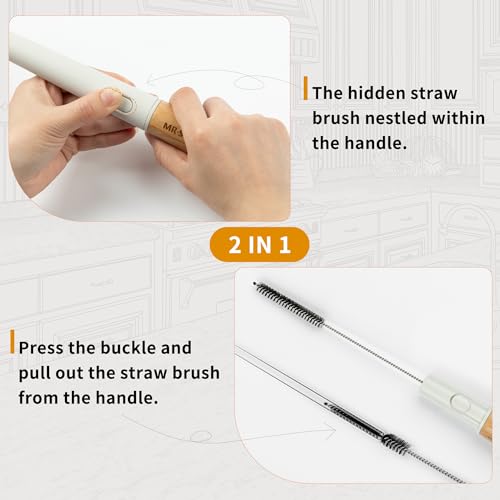 MR.SIGA Water Bottle Brush and Straw Cleaner Brush, Long Handle Bottle Cleaner Brush, 2 in 1 Bottle Cleaning Brush for Sports Bottles, Baby Bottles, Mugs, Straws - color: White