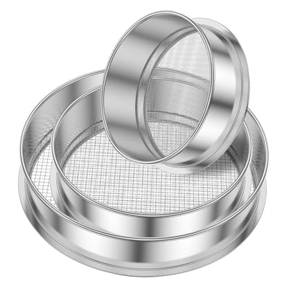 3Pcs Stainless Steel Garden Soil Sieve, 9.8" 7.9" 5.9" Stackable Soil Sifter Set,Gardening Soil Sifters Practical, Compost Sifter Compact Rock Sifter for Gardening