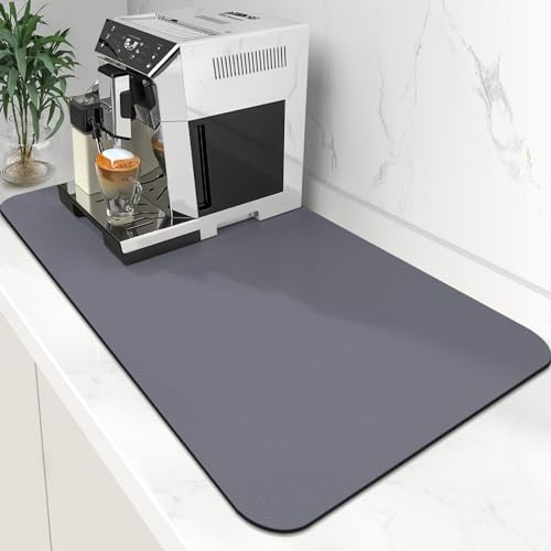 WISELIFE Coffee Mat Super Absorbent Dish Drying Mat Bar Accessories Match with Coffee Machine Large Drying Mats for Kitchen Counter 17" W x 30" L, Grey - color: Gray, size: 17" x 30"