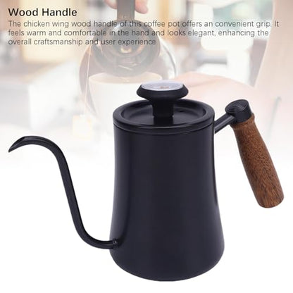 Jeffergarden Pour Over Kettle, Stainless Steel Coffee Pot with Thermometer, 600ML Drip Kettle for Home Brewing and Coffee Shop Use (Black) - color: Black