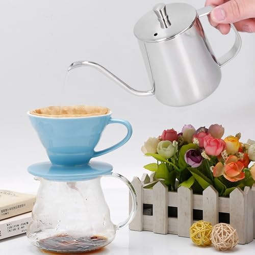 Stainless Steel Gooseneck Pour Over Kettle PTFE Coated Inner Wall Precision Flow Control for Coffee Brewing with Thermometer Hole(350ml)