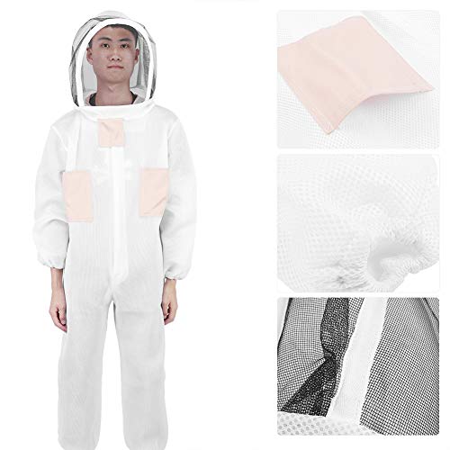 GLOGLOW Lightweight Ventilated Bee Suit for Beekeeping Double Zipper Smock with Hat Air Mesh Protective Jacket L XL XXL