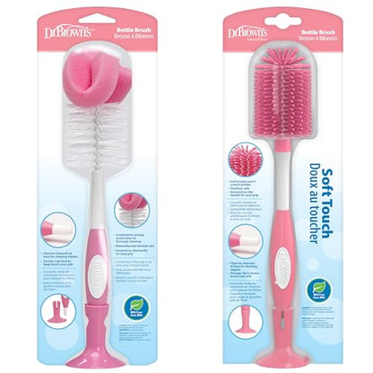 Dr. Brown's Reusable Sponge Baby Bottle Cleaning Brush + Soft Touch Bottle Brush, BPA-Free, Pink, 2-Pack - color: Pink Variety Pack, size: 2-Pack
