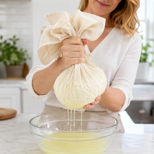 Grade 100 Cheesecloth, 19.7 x 19.7 Inch Reusable Straining Hemmed Cheese Cloth, 100% Unbleached Cotton Ultra Fine Dense Mesh Strainer for Filter Cooking Baking Juicing Tea Milk Cheese Making - color: White