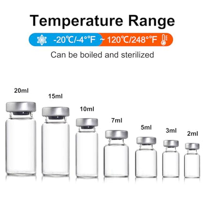 Knixxo 10 Pack 3ml Sealed Sample Vials, Transparent Glass Vials with Self Healing Injection Port - size: 3 ML