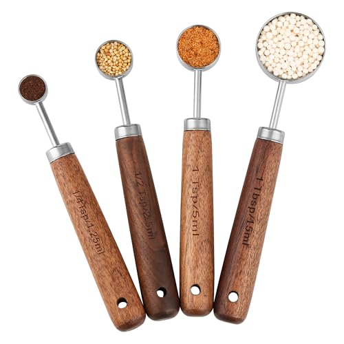 Measuring Cups and Spoons Set 8, 18/8 Stainless Steel Measuring Cups and Spoons Set for Baking and Kitchen, Metric & US Metal Measure Cup & Spoon with Wood Handle for Dry & Liquid - color: Siliver