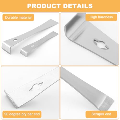 2Pcs Stainless Steel Pry Bar Scraper Set, 7-1/4" & 9-1/4" Flat Pry Bar Small Trim Puller,Silver Beekeeping Hive Scraper, Baseboard Removal Tool, Bee Hive Hand Tool, 2 Sizes