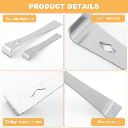 2Pcs Stainless Steel Pry Bar Scraper Set, 7-1/4" & 9-1/4" Flat Pry Bar Small Trim Puller,Silver Beekeeping Hive Scraper, Baseboard Removal Tool, Bee Hive Hand Tool, 2 Sizes