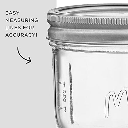 JoyJolt 8 Oz Mason Jars With Lids, Labels and Measures! 6-Pack Wide Mouth Mason Jars, Glass Jar with Lid and Band. Airtight Canning Jars, Overnight Oats Jars, Salad Jars, Sourdough Starter Jar - size: 8 Oz
