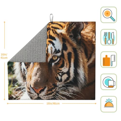 Wild Animal Tiger Dish Drying Mat for Kitchen Counter, Absorbent Microfiber Drainer Mats, Non-slip Kitchen Draining Mat for Coffee Machine Dish Rack Pad 18"x16" Dish Drainer Pad - color: Wild Animal Tiger