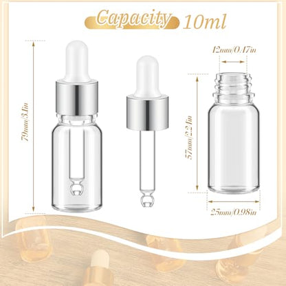 Didaey 100 Pcs 1/2/3/5/10/15 ml Mini Glass Oil Dropper Bottle Bulk, Clear Essential Small Empty Bottles Sample Containers Perfume Liquid Vials with Cap for Traveling (10 ml,Classic Silver) - color: Classic Silver, size: 10 ml