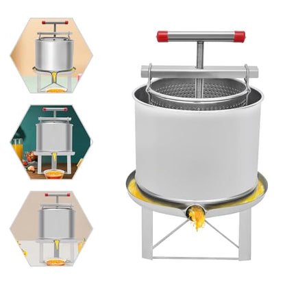 Fruit Wine Press, Manual Juice Maker 2 Stainless Steel Barrels, Honey Press Extractor for Cider Apple Grape WineTincture Vegetables Honey Olive Oil Making, 12.6L
