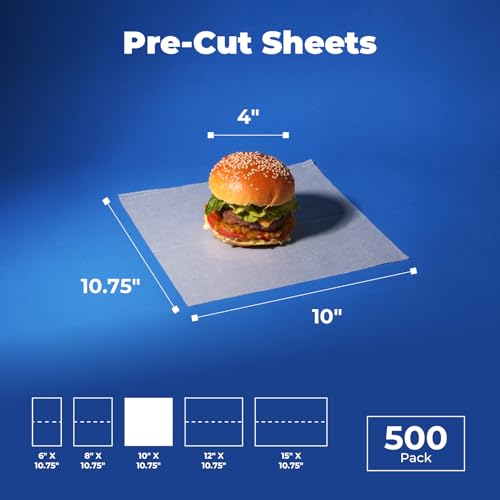 Fit Meal Prep [500 Pack] 10 x 10.75" Wax Paper Sheets for Food, Interfolded Precut Deli Pop Up Grease-Proof Sandwich Paper Wraps, Waterproof for Lunch, Food Basket, Microwave Cover, BBQ - size: 10 x 10.75"
