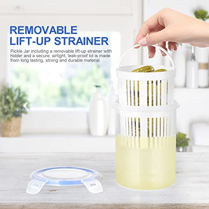 Firlar 4 Pack Pickle Jar with Strainer Insert, Transparent Pickle Storage Container with Leaks-Proof and Lock It Lid, Pickle Holder Keeper Lifter, Barrel of Olive Jalapeno, Large Flip Jar - color: Jar-4PCS