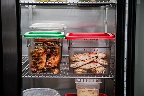 Cambro Food Storage Container with Lid - 6 QT (Quart) Square, Classic Series with Red Lid, Commercial Grade for Food Prep, Clear, 2 Pack - size: 6 QT + Lid