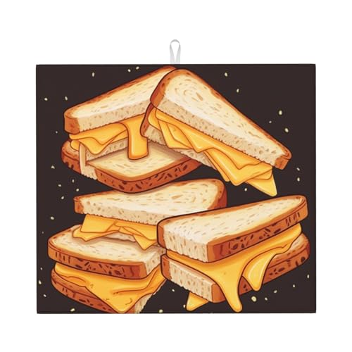 Dish Drying Mat for Kitchen Counter Microfiber Super Absorbent Non-Slip Drying Mats Large Dish Draining Mat Kitchen Counter Quick Dry Pad Cheese Sandwiches Dish Rack Pad 18" x 16"