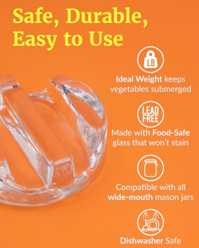 Elementi Fermentation Weight Set of 2 - Easy to Use Glass Fermenting Weights, Perfect Fit for Wide Mouth Mason Jars, Highly Durable Soda-Lime Glass Fermentation Kit for Sauerkraut, Kimchi & More - style: Set of 2 Weights