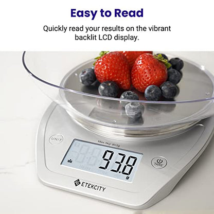 Etekcity 0.1g Food Kitchen Scale,Bowl,Digital Grams and Ounces for Weight Loss,Dieting,Baking,Cooking,and Meal Prep,11lb/5kg,Stainless Steel Silver,(Pack of 12) - color: Arctic Sliver, size: 11lb (Pack of 12)