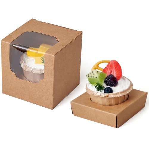 Kraft Cupcake Boxes Brown Individual 200 CT with Insert and Clear Window for Baby Shower Birthday Party Favor - color: Kraft Brown, size: 200-Count