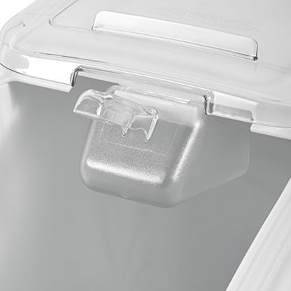 Rubbermaid Commercial Products ProSave Shelf-Storage Ingredient Bin With Scoop 500-Cup capacity Plastic White Sliding Lid Container with Wheels for Kitchen/Restaurant Food Organization - size: 500 Cup