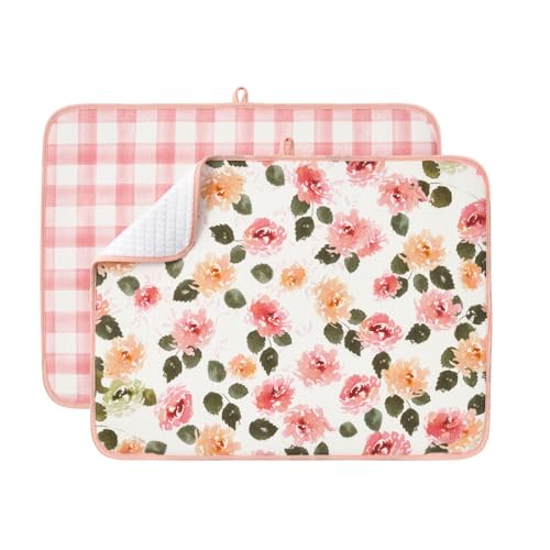 FRESHMINT Printed Dish Drying Mats for Kitchen Counter 2 Pack Absorbent Reversible Drying Mats Microfiber Kitchen Countertop Protector Dishes Drying Pad Extra Large 18"x24" Dish Mat - color: Cottage Floral, size: 18''X24''