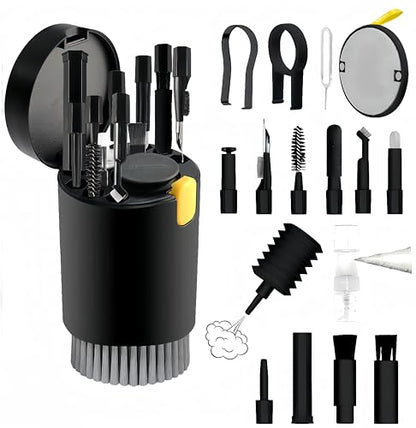 20-in-1 Laptop Phone Screen Earbud Cleaning Kit, Keyboard Cleaner Kit, Keyboard Cleaning Kit with Electronic Cleaning Brush Spray for Airpods Pro, iPad, iPhone Pro, Camera, Computer Cleaning (Black) - color: Black