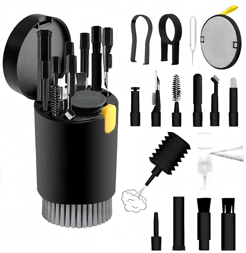 20-in-1 Laptop Phone Screen Earbud Cleaning Kit, Keyboard Cleaner Kit, Keyboard Cleaning Kit with Electronic Cleaning Brush Spray for Airpods Pro, iPad, iPhone Pro, Camera, Computer Cleaning (Black) - color: Black