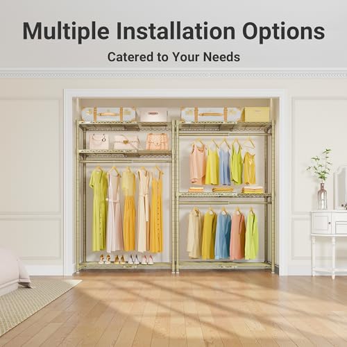 VIPEK X1 Expandable Clothes Rack Heavy Duty Adjustable from 2' to 3'5" with Adjustable Shelves and Hanger Rods, Reach-in & Walk-in Closets Metal Garment Racks Portable Closet, Gold - color: Gold, size: X1