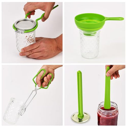 12-Pack Mason Jars 32 oz with Canning Supplies Starter Kit, Wide Mouth Pint Glass Jars with Lids, Jar Lifter Tongs,Funnel,6 in 1 Canner Tools Set for Canning, Pickling (32oz Jars with Tools)