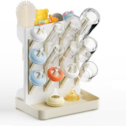 Vertical Baby Bottle Drying Rack, Space-Saving Countertop Storage Stand, BPA-Free Organizer for Baby Bottles and Pacifiers - Warm Beige - color: Warm Beige