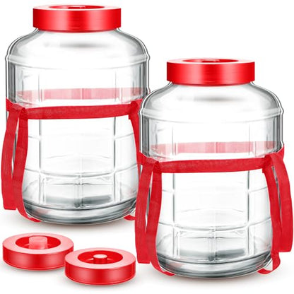 Havawish 2 Pcs 5 Gallon Glass Jar with Airlock Lid Large Storage Glass Jars Wide Mouth Carboy Fermentor with Carrying Harness Fermentation Container Jug for Wine Making