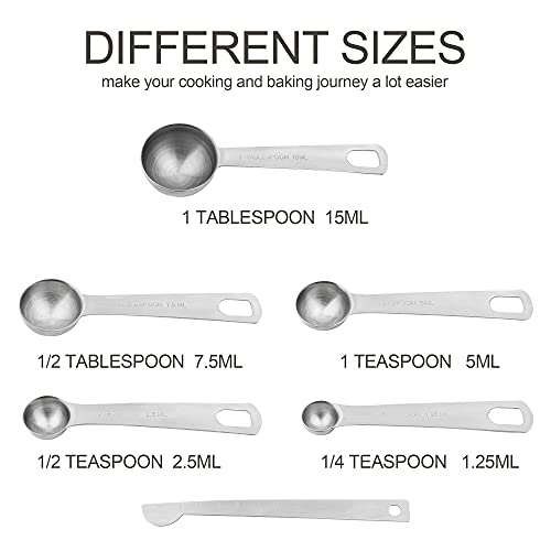 Stainless Steel Measuring Cups and Spoons Set, 18/8(304) Steel Material Heavy Duty 5 Measuring cups and 5 Measuring Spoons 1 Leveler and 2 rings Pack 13pcs Per set - size: C: 5cups+5spoons