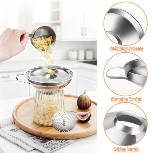 Canning Funnel with Strainer, Wide Mouth Funnels for Filling Wide and Regular Mason Jars Three-Piece Set, Food Grade Stainless Steel Canning Supplies for Kitchen Use (Silvery) - color: silvery