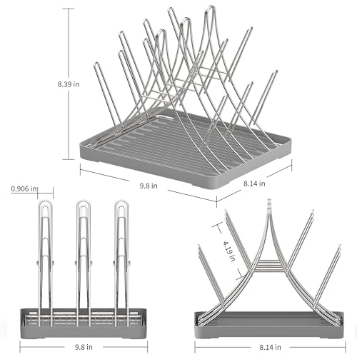 Baby Bottle Drying Rack, Space Saving Bottle Drying Tree Rack with Drainboard for Cups, Mugs and Glass, Sports Bottle, Holds Up to 15 Baby Bottles ，Foldable,Stainless Steel,
