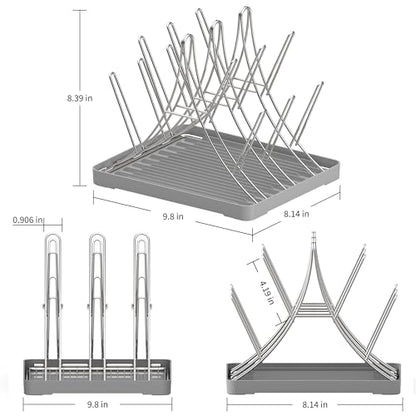 Baby Bottle Drying Rack, Space Saving Bottle Drying Tree Rack with Drainboard for Cups, Mugs and Glass, Sports Bottle, Holds Up to 15 Baby Bottles ，Foldable,Stainless Steel,