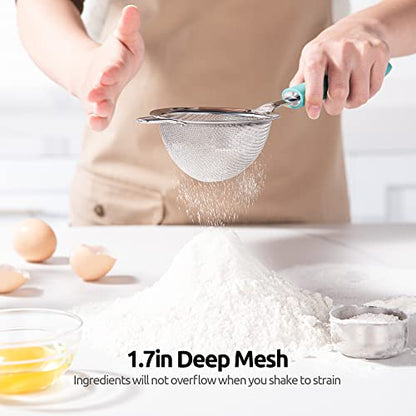 18/8 Stainless Steel Mesh Strainer: U-Taste 3.9 Inch Kitchen Fine Mesh Sieve Food Colander with Riveted Sturdy Silicone Handle and 30 Mesh Hole for Straining Flour, Quinoa, Tea, Juice (Aqua Sky) - color: (1) Aqua Sky, size: Small (3.9 x 11.1 in)